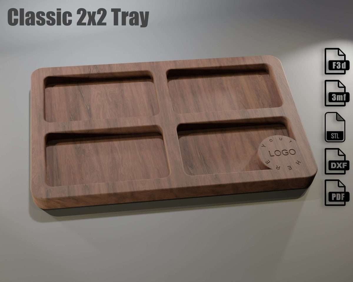 wooden tray divided horizontally and vertically making 4 simetrical pockets 3d model for cnc