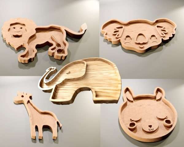 funny animals boards or trays designs set including lion, elephant, koala, bear and giraffe