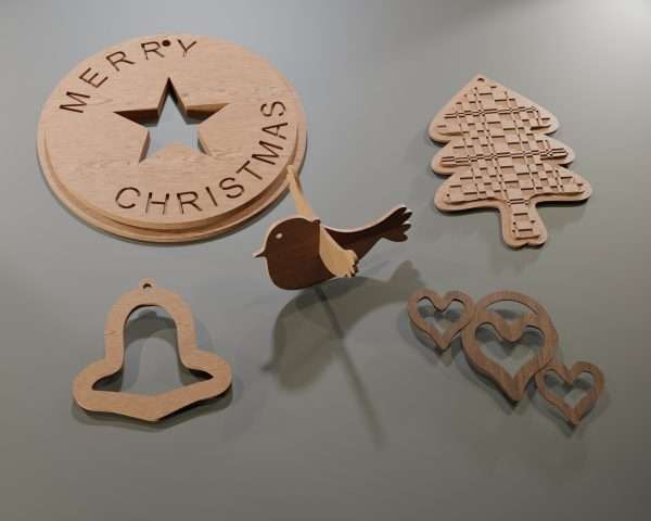 Christmas ornaments star, tree, bird, bell, hearts