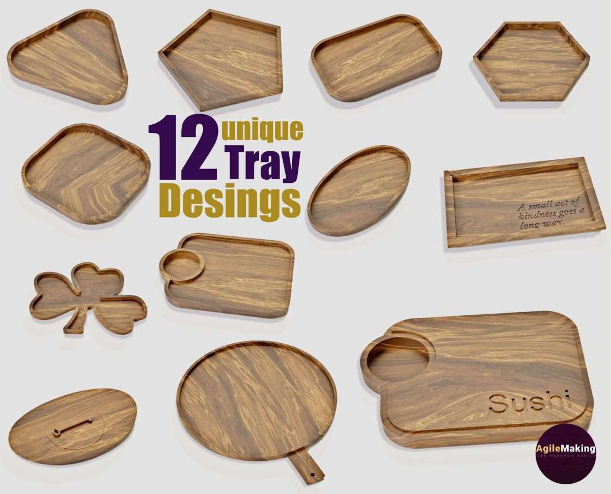 12 different trays designed for CNC routers woodworkers and makers