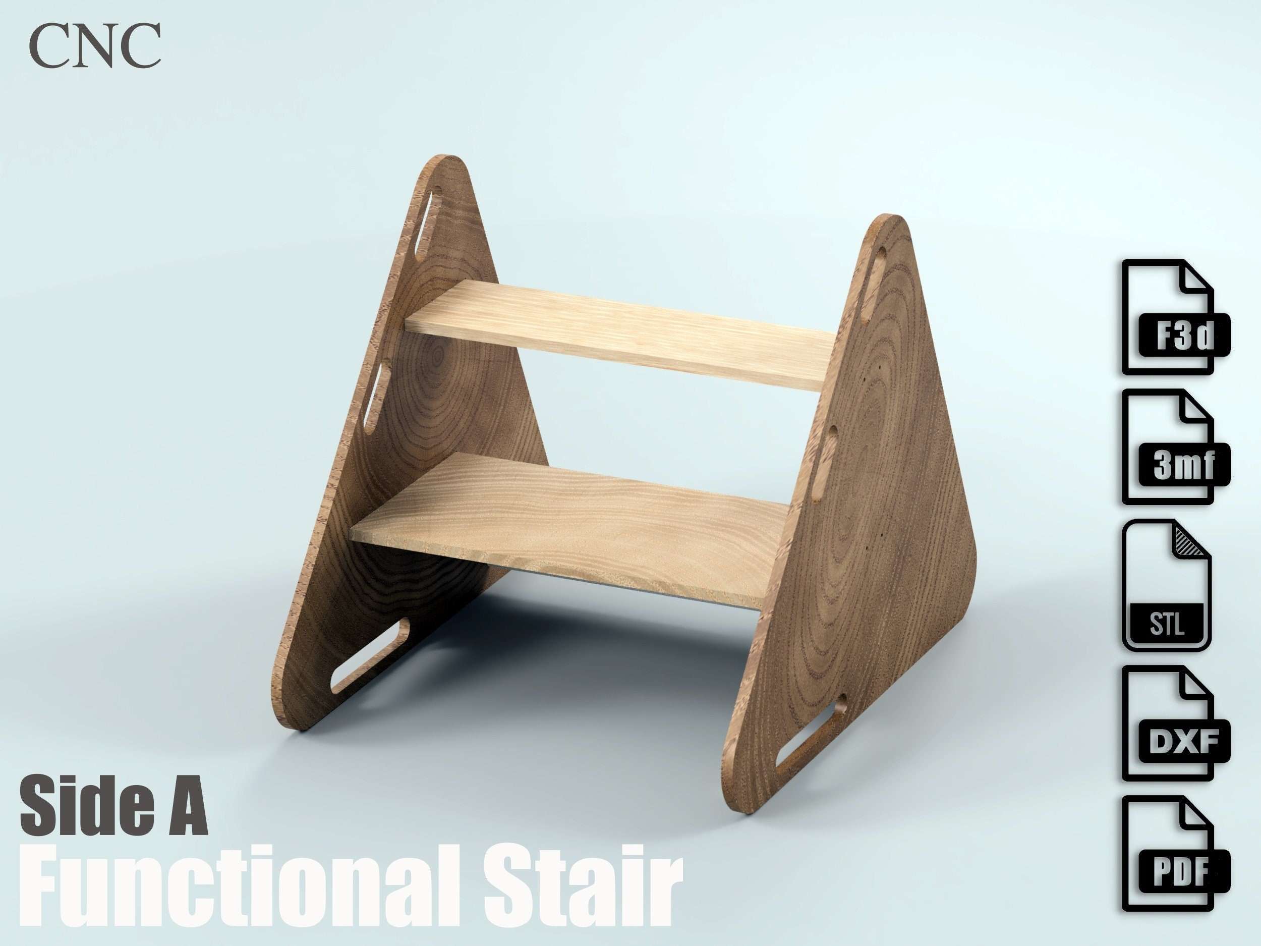 Plywood Child stairway & chair furniture CNC files / woodworking project - editable 3d model  and plans for CNC router by Agilemaking