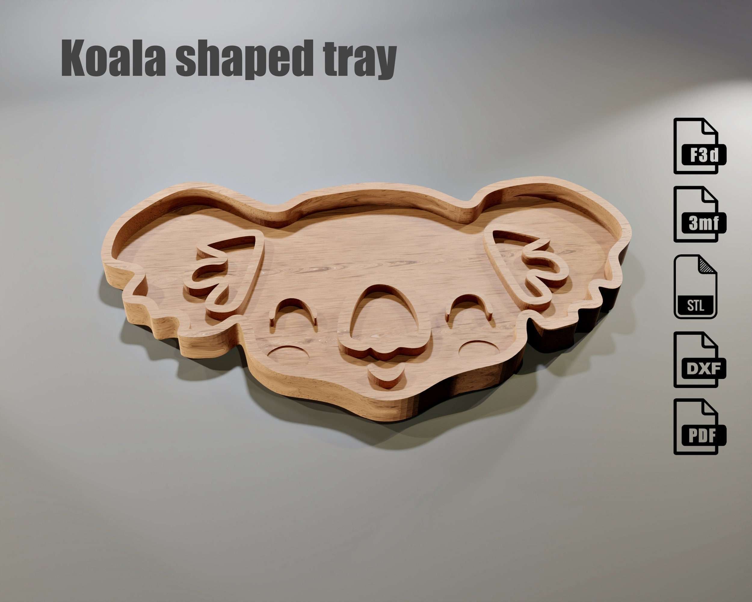 Koala Tray - CNC files for wood routers (f3d, 3mf, stl, dxf, pdf) Editable Fusion 360 and STl  by Agilemaking