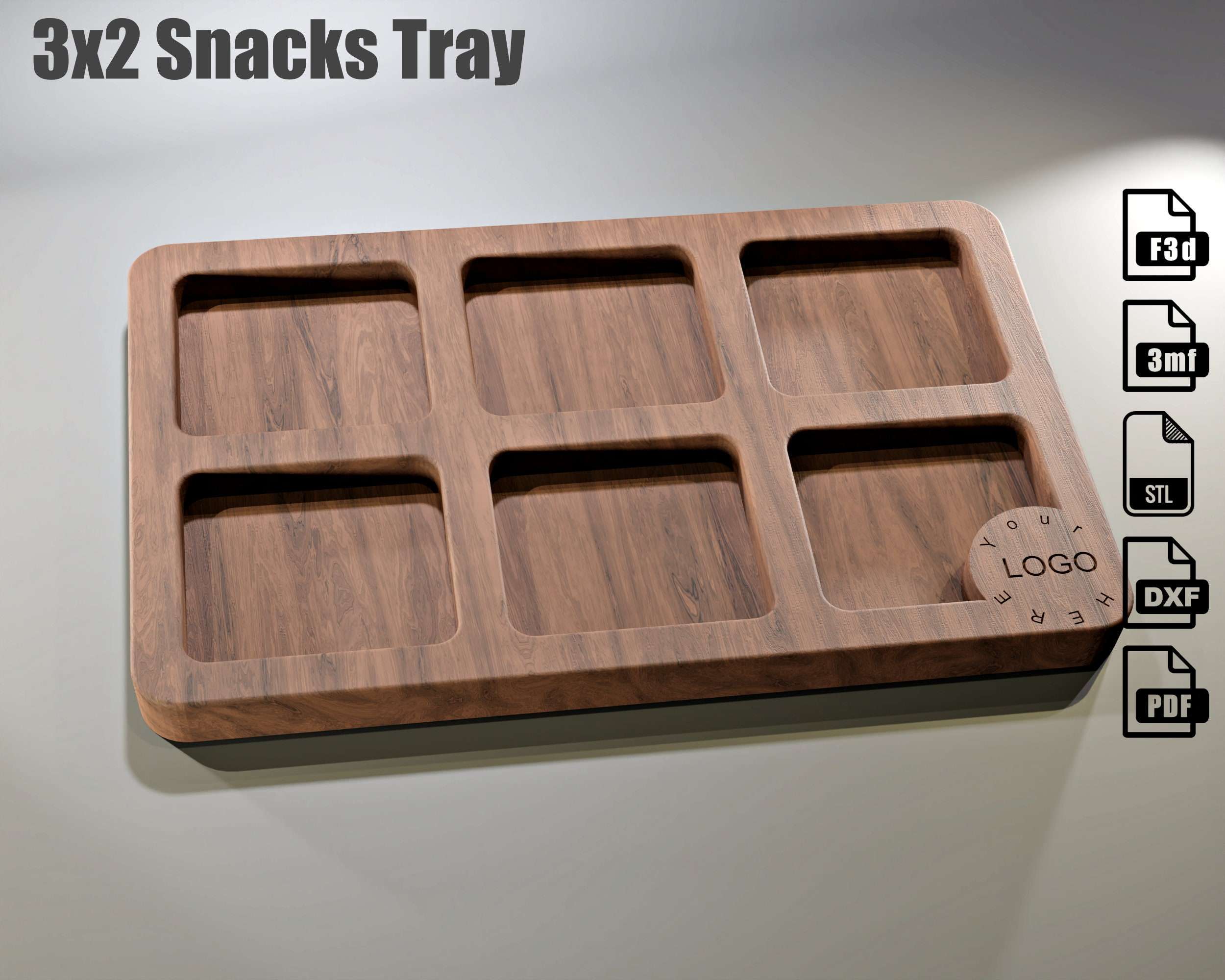 CNC files for a Classic 3x2 Snacks Tray - CNC files for wood routers - Fusion 360 and STL files, by Agilemaking