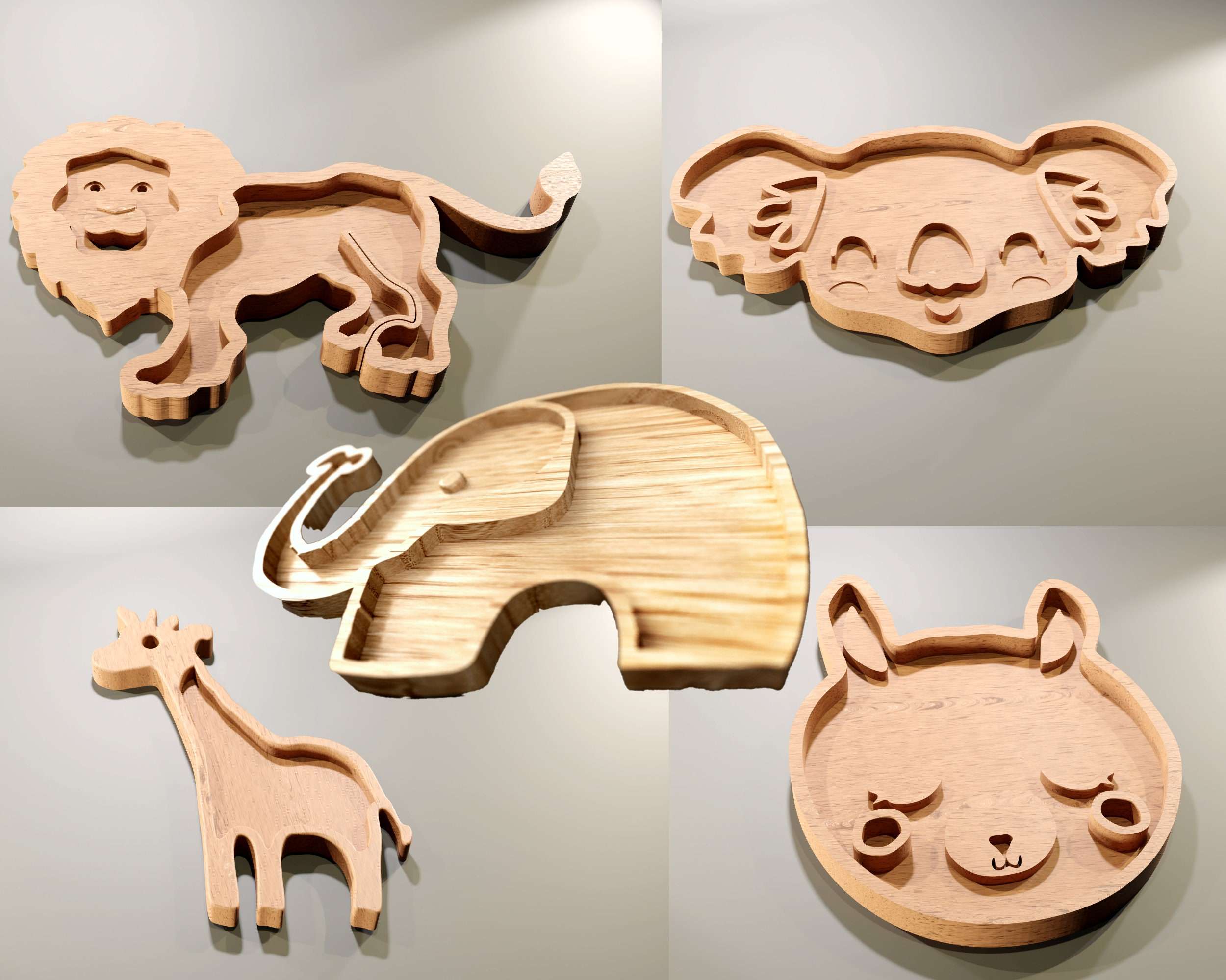 5x CNC file bundle for animal thematic Trays. Direct download - Includes Fusion 360 editable project, DxF, STL, PDF plans. by Agilemaking