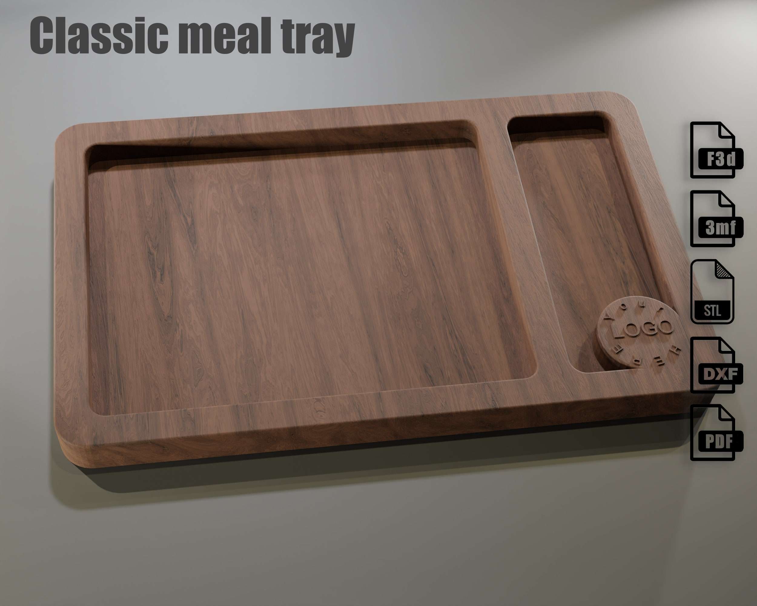 CNC project for a Classic meal tray - Cnc files for wood routers. Fusion 360 & CNC STL files, by Agilemaking