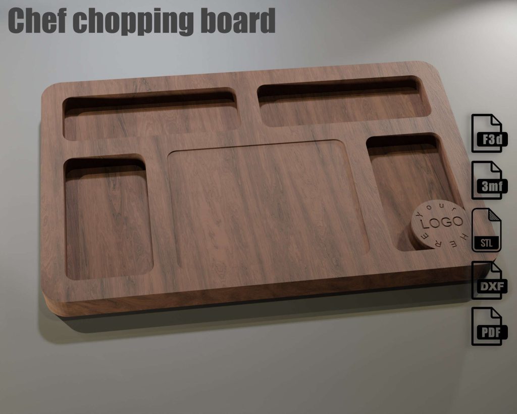 CNC files for unique chef chopping board- CNC files for wood routers. Fusion 360 and STL files, by Agilemaking