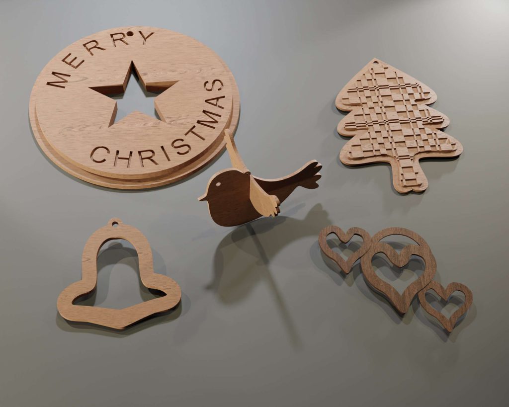 CNC files for Christmas ornaments - Laser cut - 3D printing - CNC files. Fusion 360 files, by Agilemaking