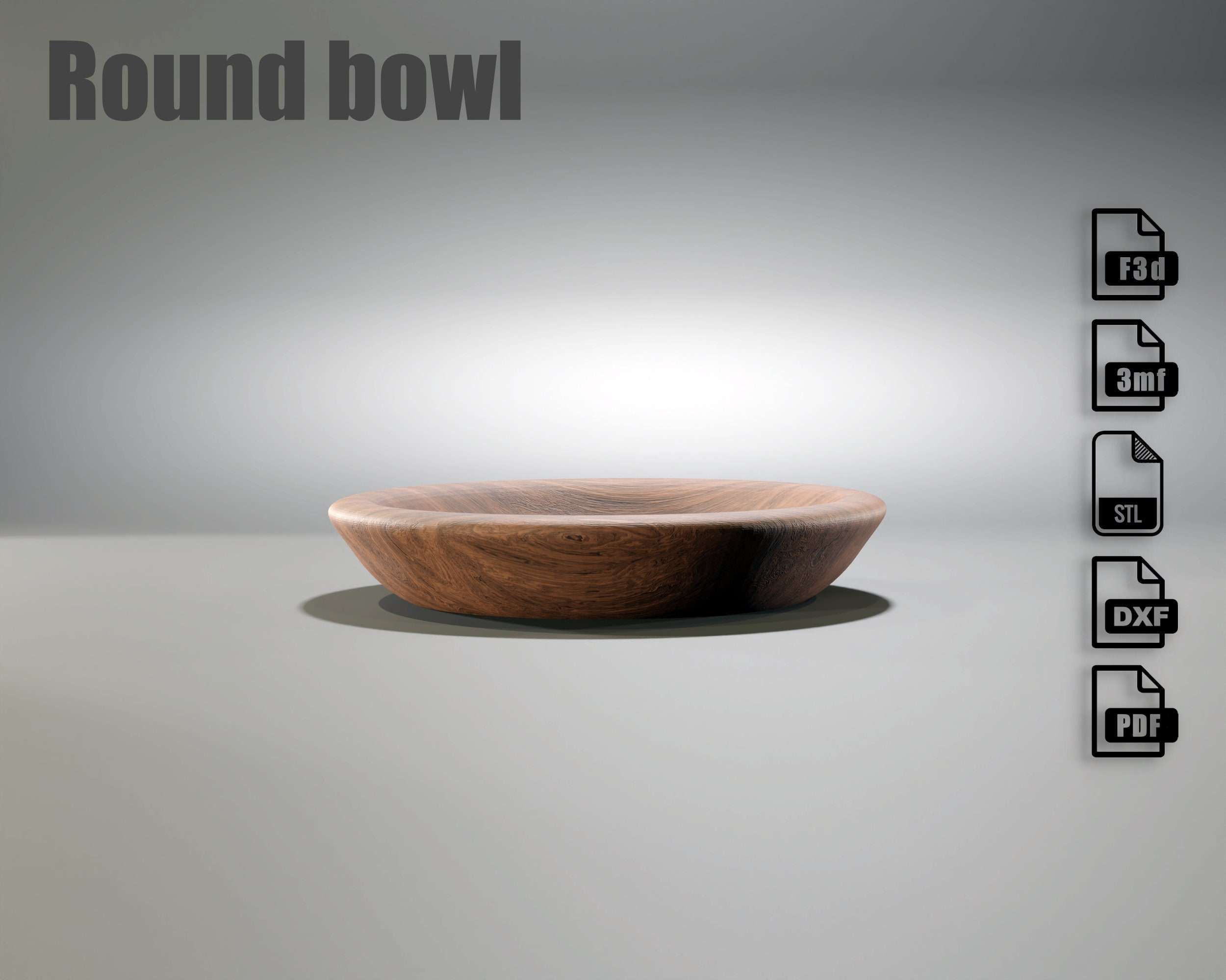 Round Bowl CNC File - Includes STL, DXF, 3MF & Fusion 360 digital instant download designs and Pdf plans for carpentry work