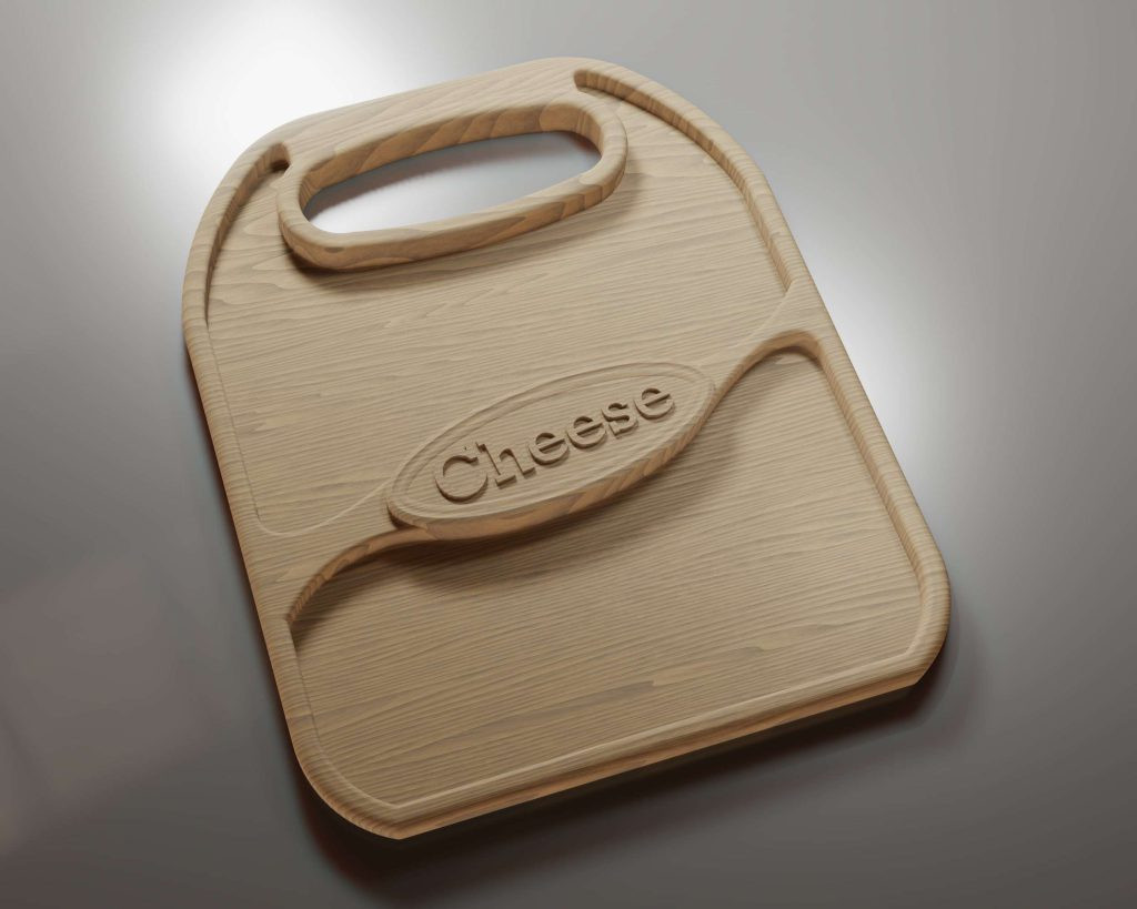 Cheese tray CNC files for wood routers - Fusion 360 file, STL files, 3MF, DXF, Pdf plan.
