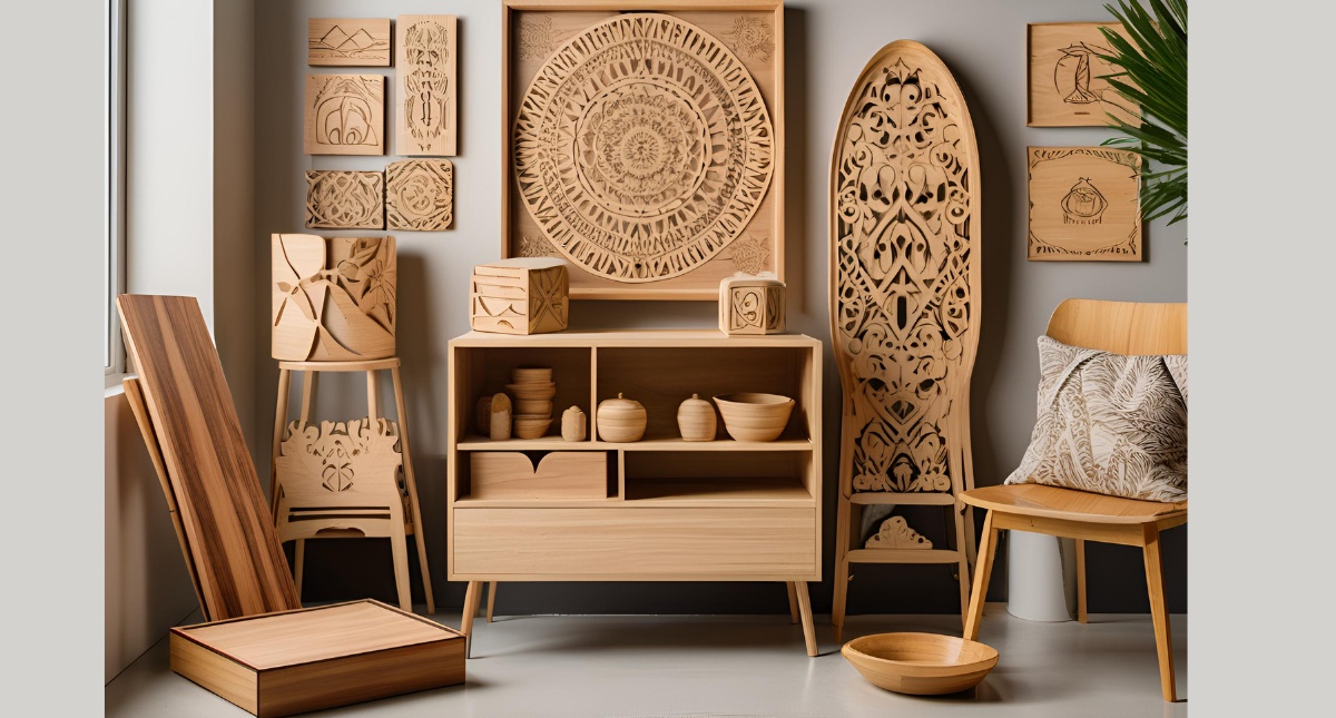 Collection of Wood products crafted with CNC routers