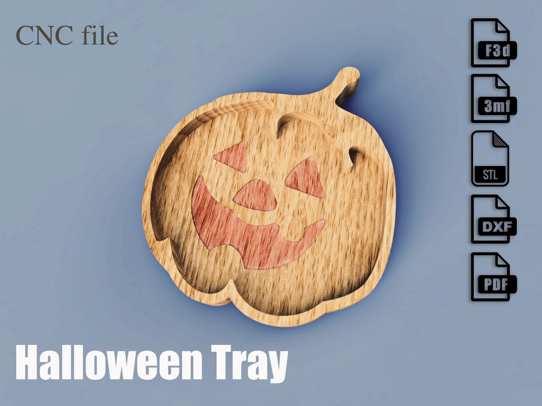 Halloween Tray v2 – Wood CNC Files (Fusion 360, STL, DXF)