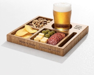 Wood Snack Tray CNC Files – Phone & Cup Holder, Custom Logo Ready
