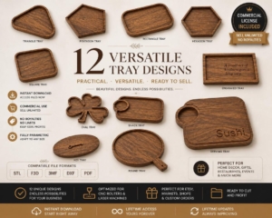 CNC Router Files – 12 Wood Tray Designs Bundle