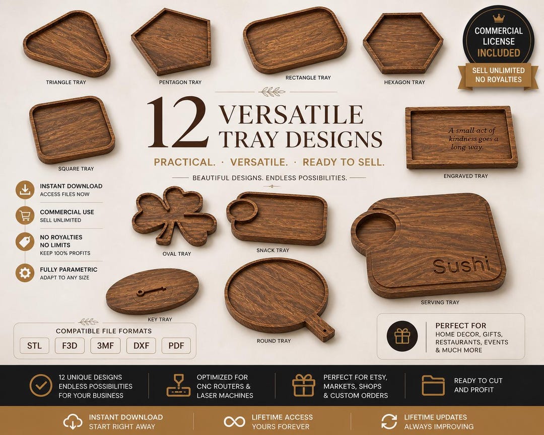 CNC Router Files – 12 Wood Tray Designs Bundle
