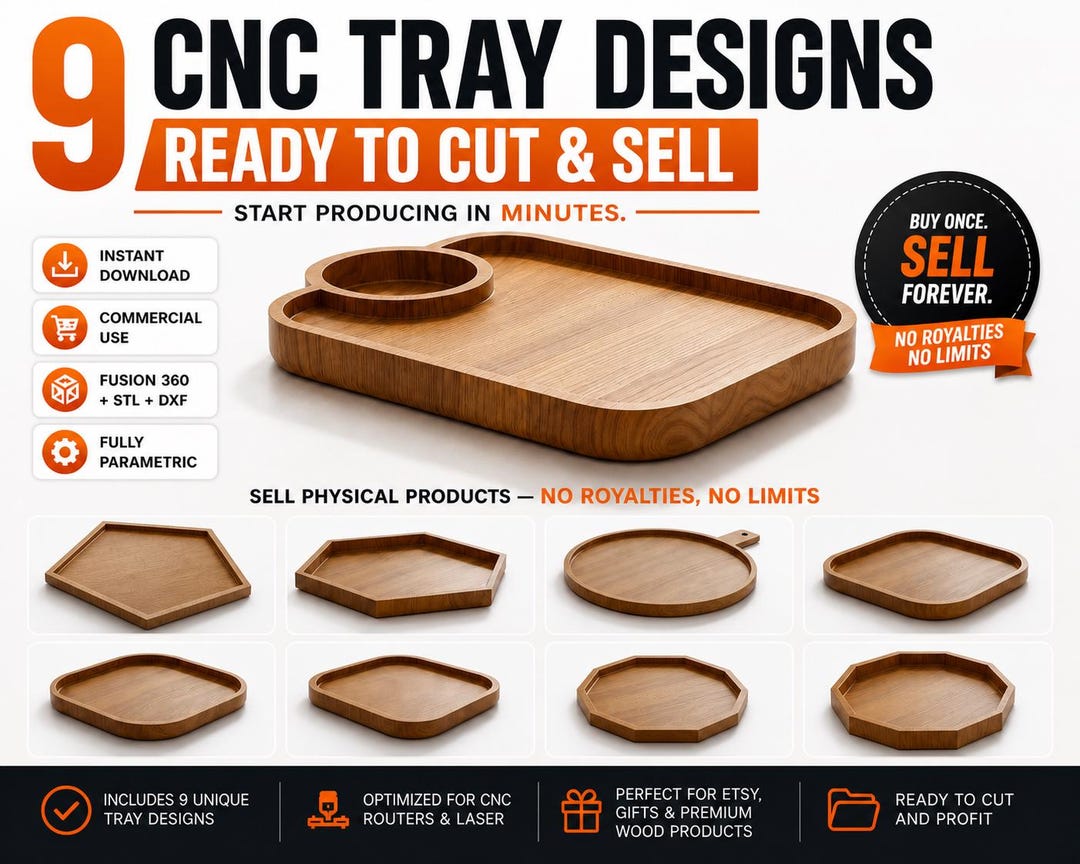 9 CNC Tray Design Files – Wood Router Projects Bundle