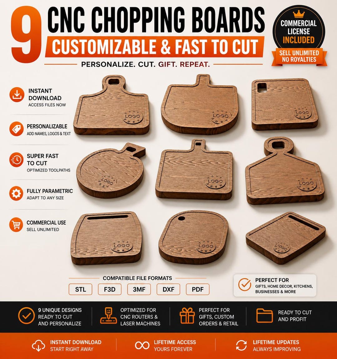 CNC Cutting Board Files – 9 Designs Bundle