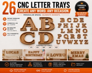 CNC Alphabet Tray Files – 28 Character Font Set (Fusion 360, STL, DXF)